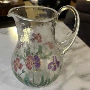 Elegant Glass Pitcher with Floral Design